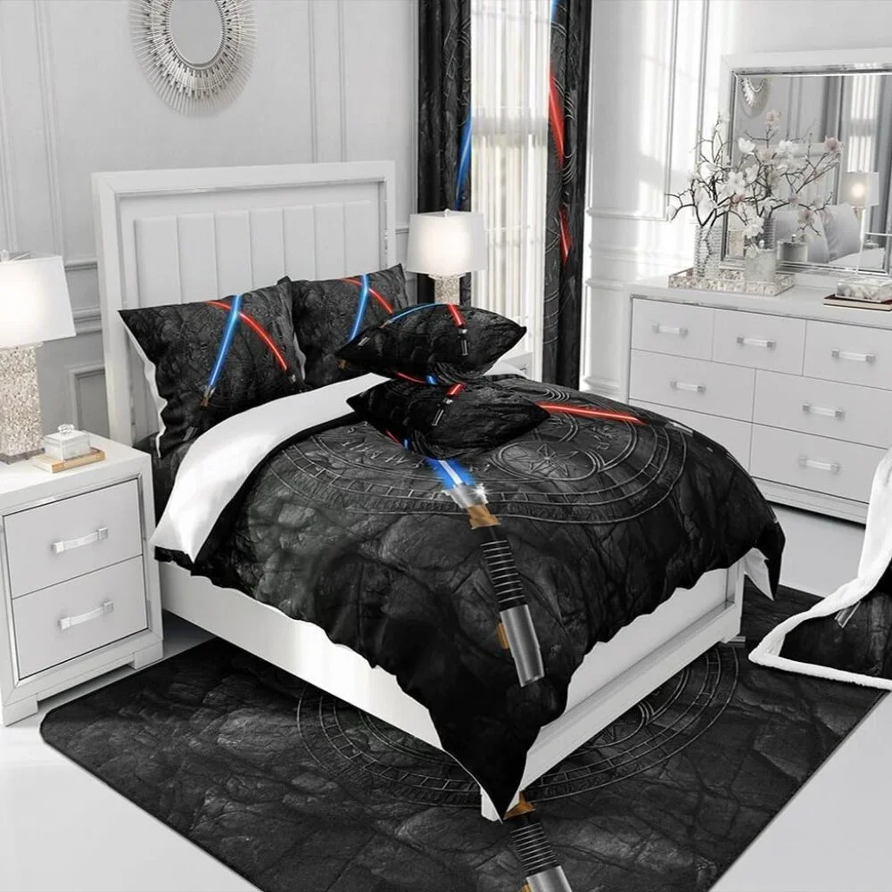 3D Neon Blue Red Bedding Set 3Pcs Queen Sz